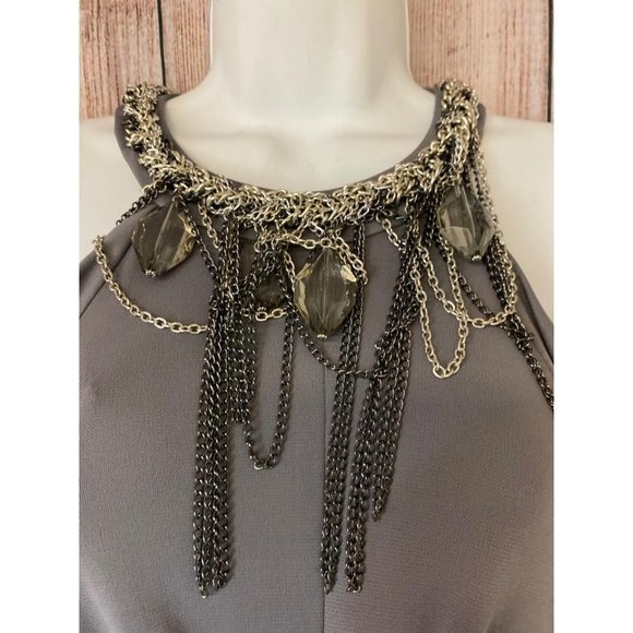 BCBGMAXAZRIA Gray Embellished Neck Cocktail Dress - Picture 3 of 6